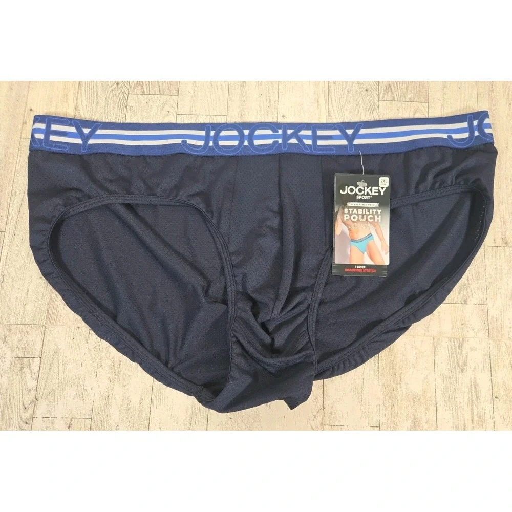 Jockey Sport Underwear 2XL Brief Stability Pouch Microfiber Blue Lot of 2